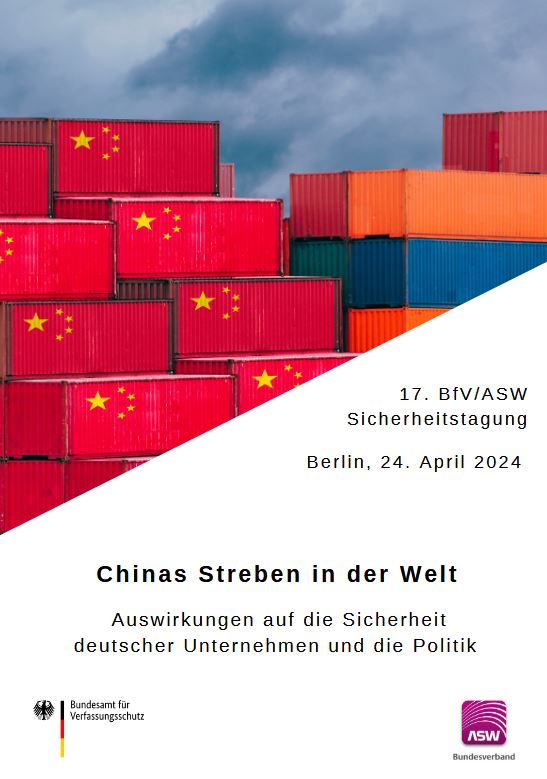Das Veranstaltungsplakat der BfV/ASW-Tagung zeigt Container, die mit der Nationalflagge der Volkrepublik China gekennzeichnet sind.
